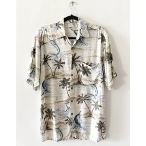 Vintage Rayon Moda Campia Moda Marlin Fish Island Tropical Hawaiian Shirt Small